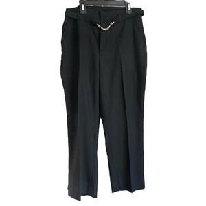 Paris Atelier Black Wool Blend High Waist Pants w/ Gold Chain Detail 8 NWT